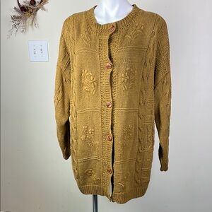 Internationale Express Oversized Button Front Cardigan Mustard Yellow Knit
